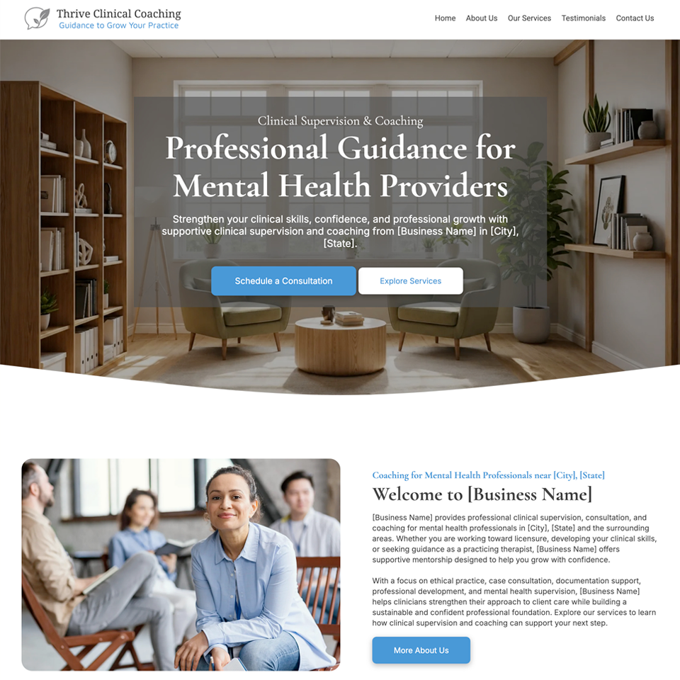 Clinical supervision coaching website design theme