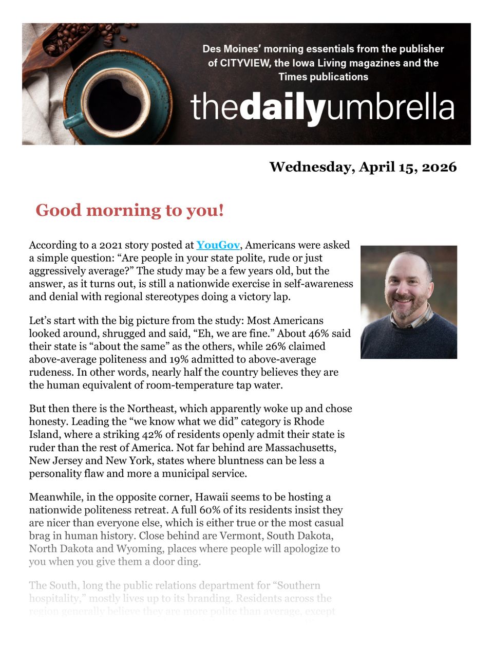 Daily umbrella april 15  iowa football vacates wins  mcdonald's is its own arch enemy  someone who trims a beard while zooming  1