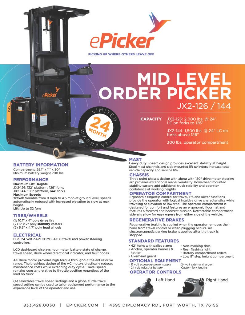 Mid level order picker jx2 126 part 11024 1