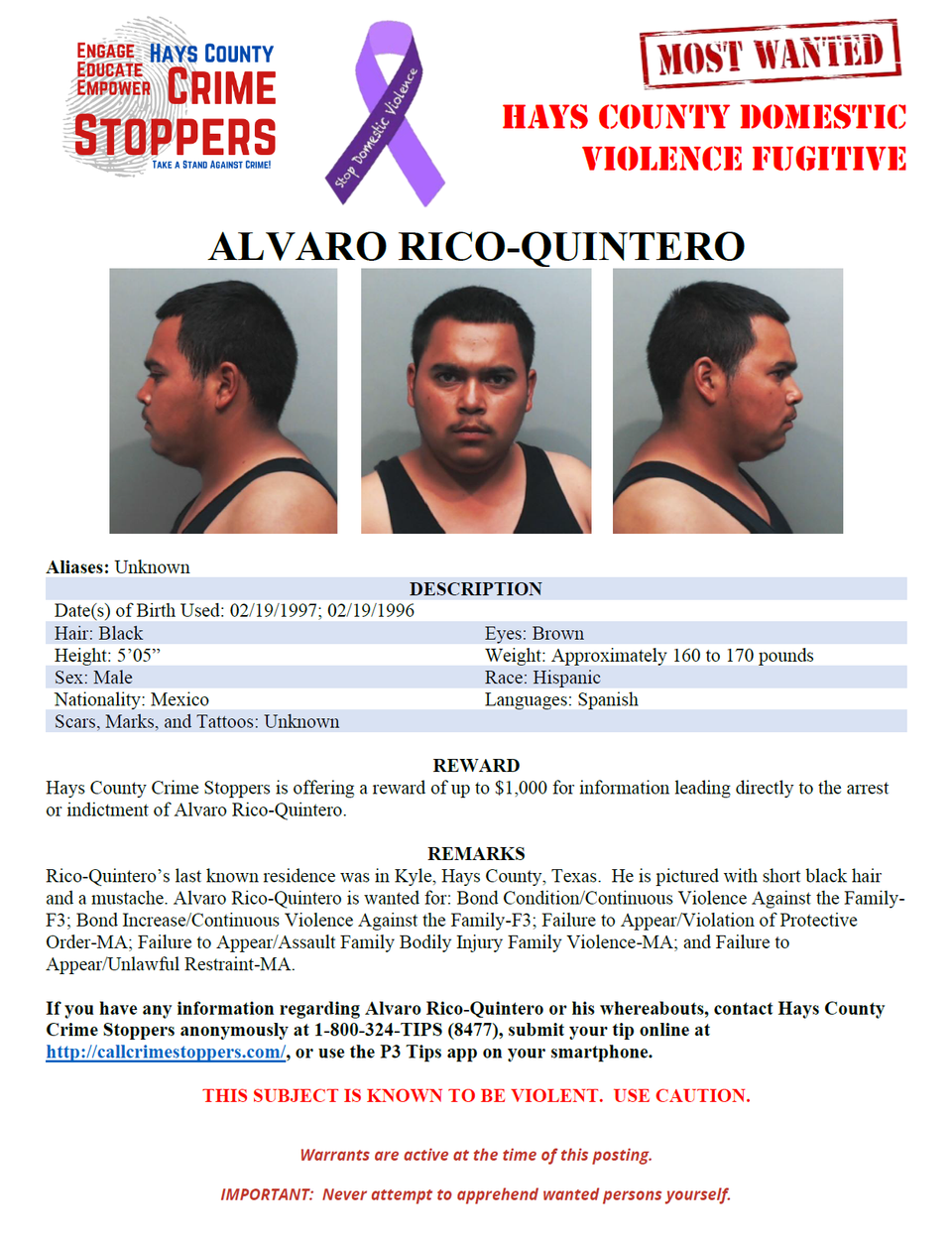 Rico quintero most wanted poster