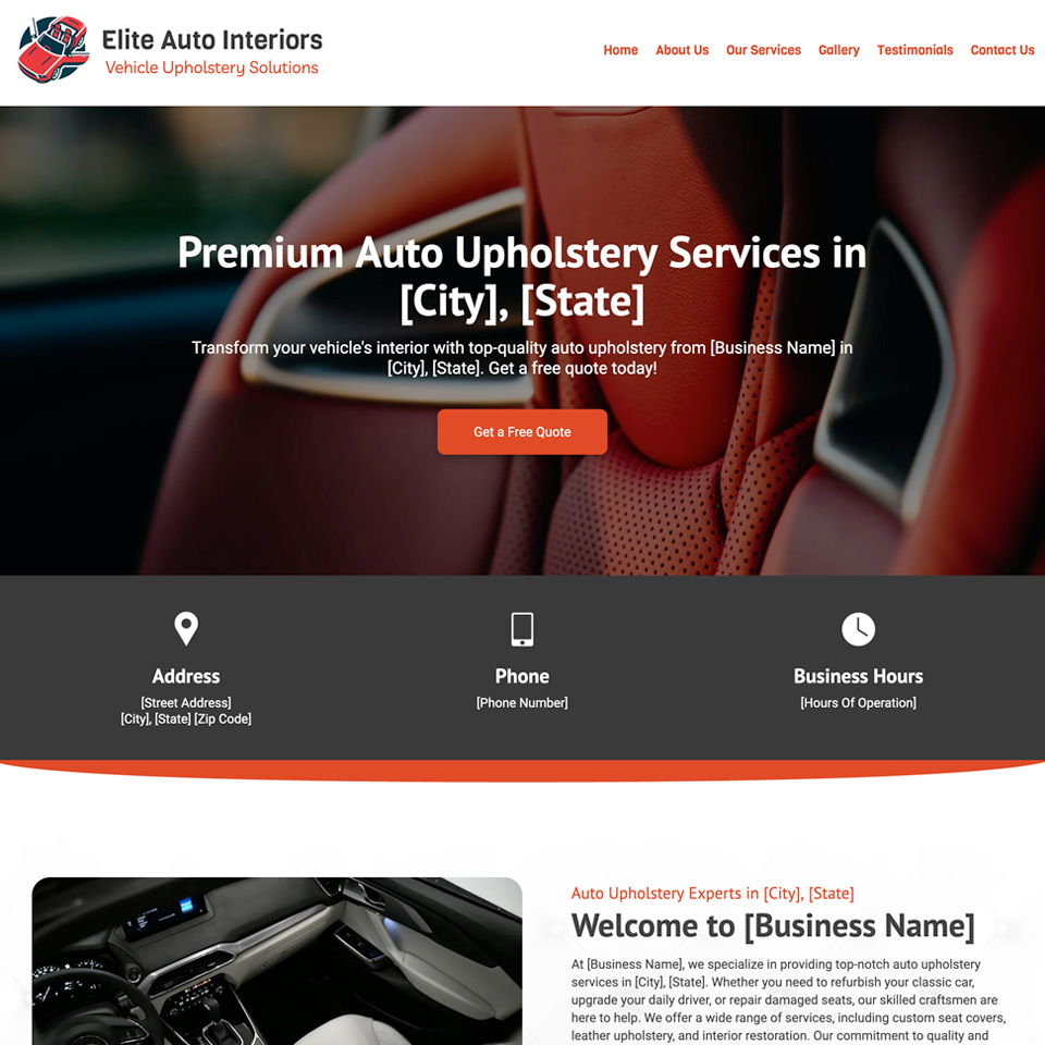 Auto upholstery website design theme