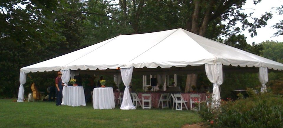 30x45 frame tent with pole drapes