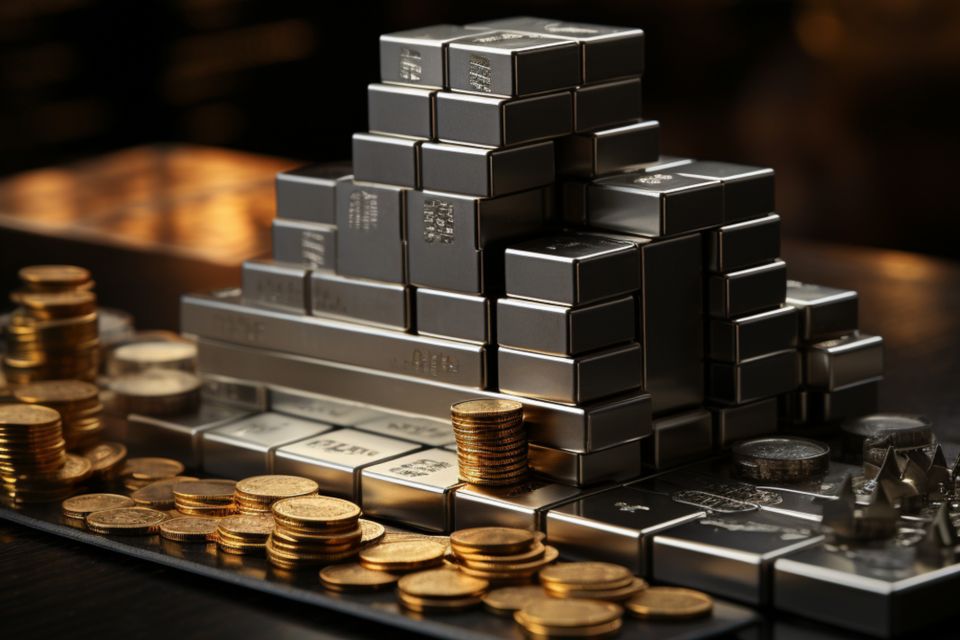 Vecteezy silver bars and stock graph show diversified investment 30320841
