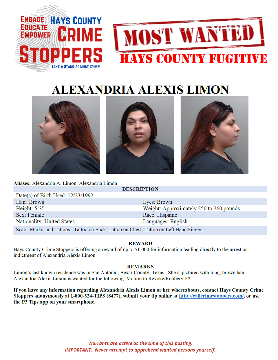 Limon most wanted poster