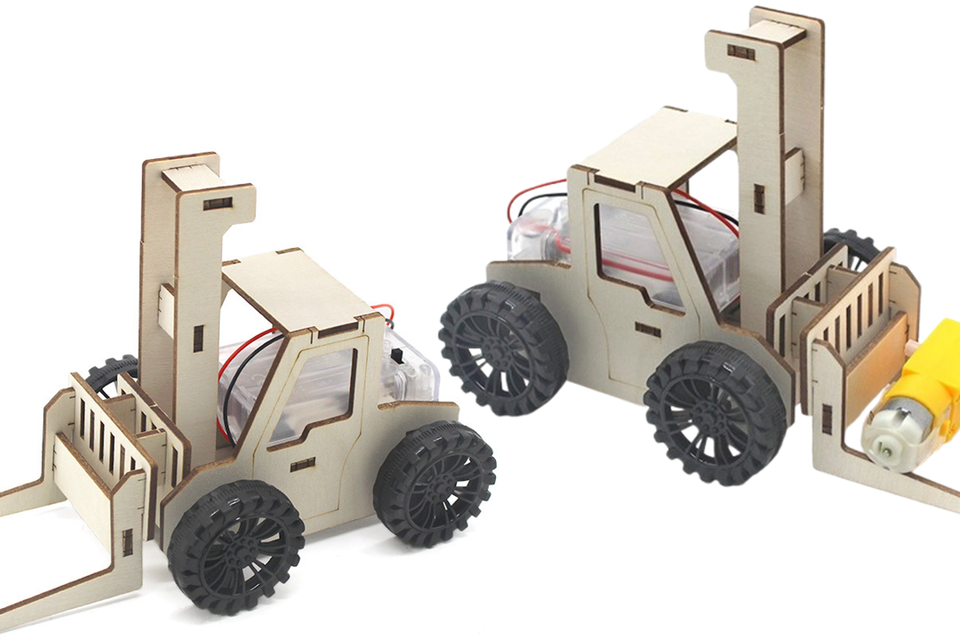 05. okyn g6626 forklift basic version diy science kit 3d wooden puzzles assembly model set educational toys for boys & girls (1 2)