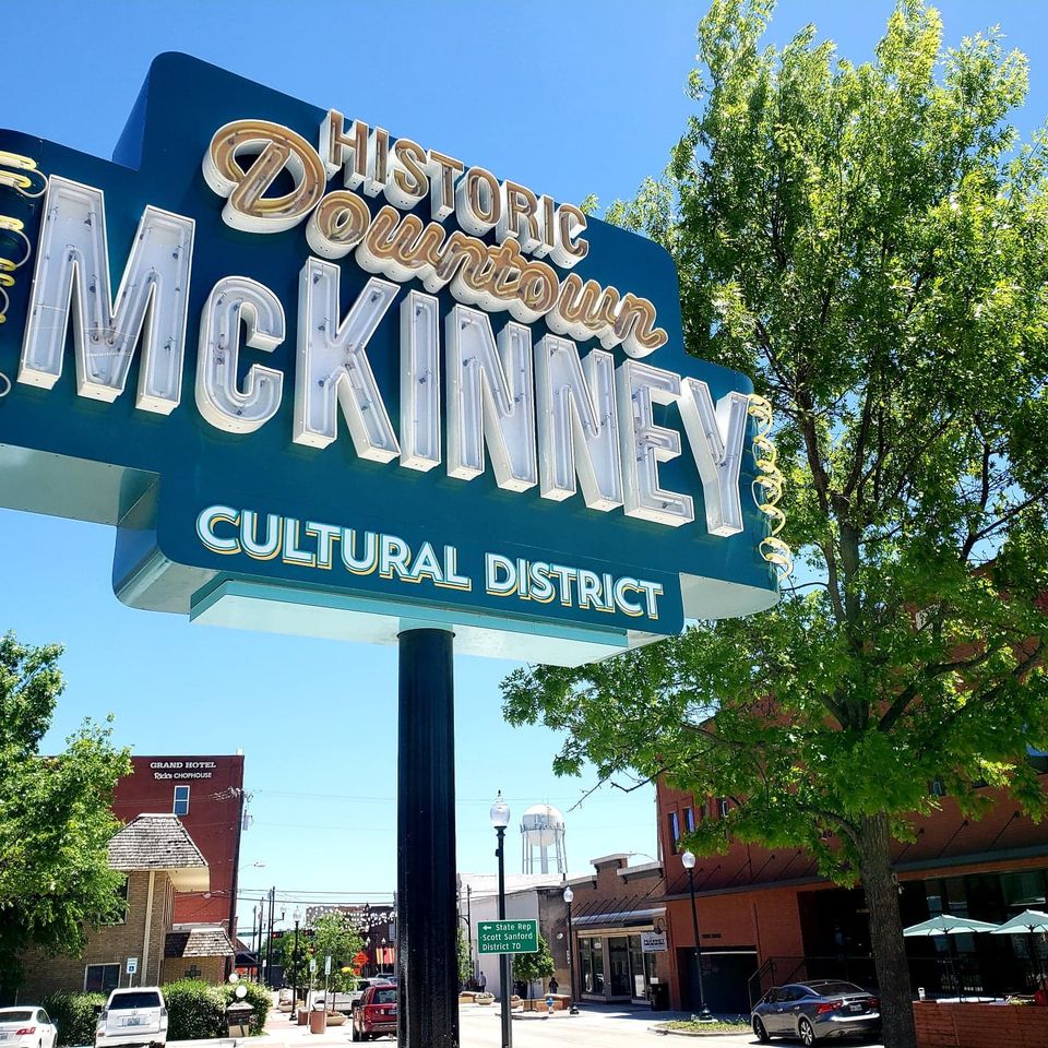 Downtown mckinney sign hero image with blue sky water tower parklet 298dcf60 5056 a36f 2335580955924b25 298dce255056a36 298dcfc5 5056 a36f 23054c0701a4fc2e
