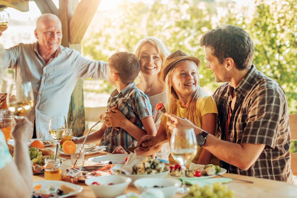 Family outside eating