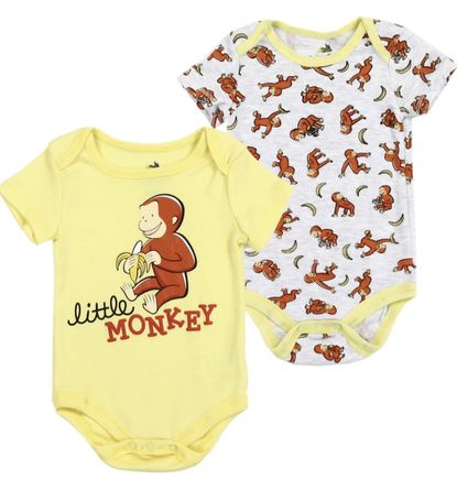 curious george yellow monkey banana baby infant short sleeve snap onesie