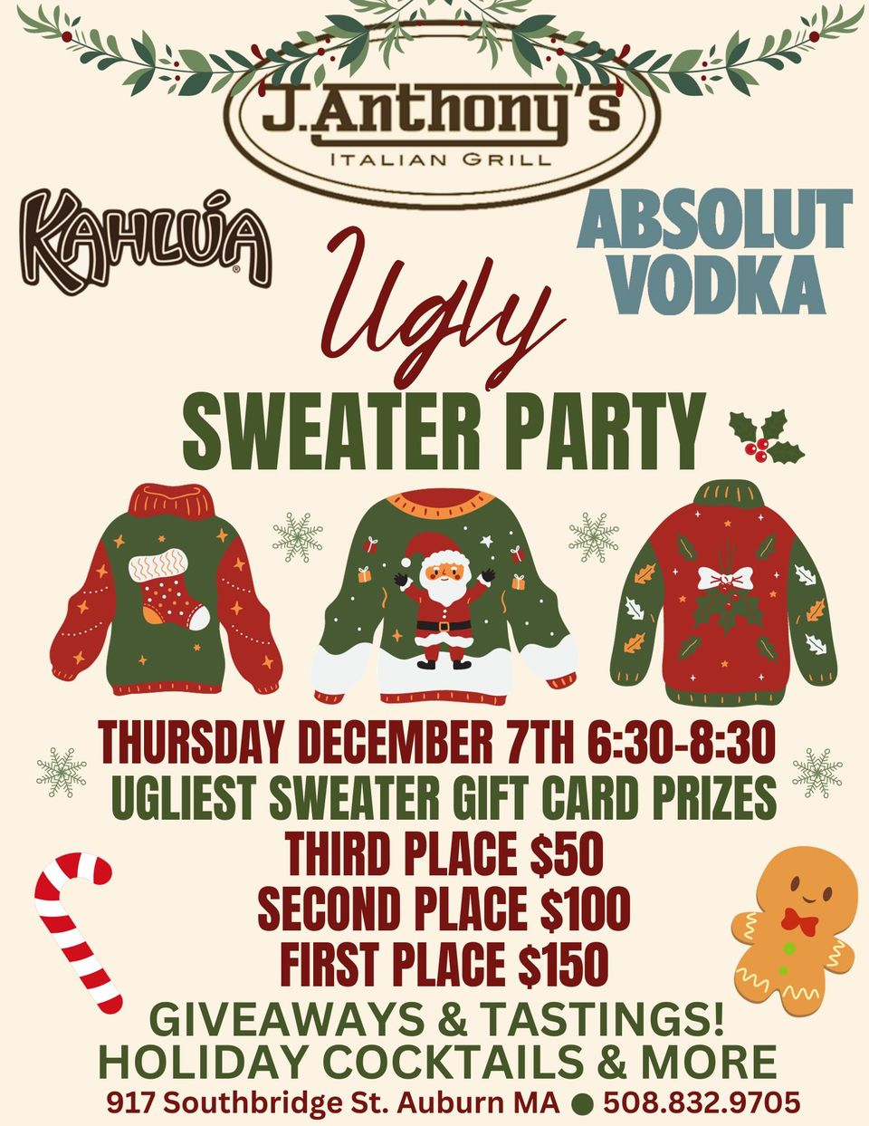Bring your friends and family  and let's make this holiday season a bit more absurd and a lot more entertaining. we can't wait to see your terrible taste in sweaters