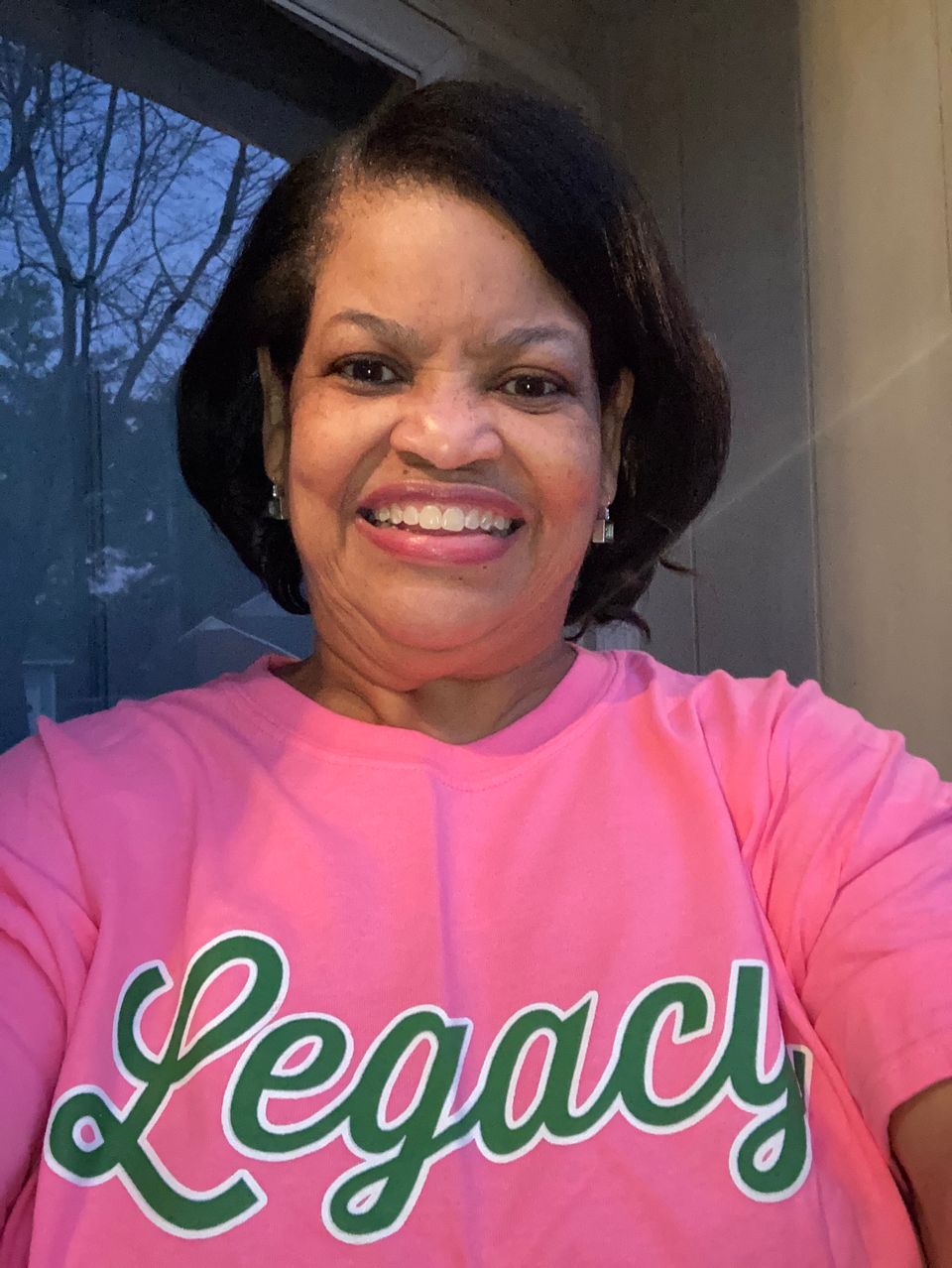 Juanette in pink legacy shirt