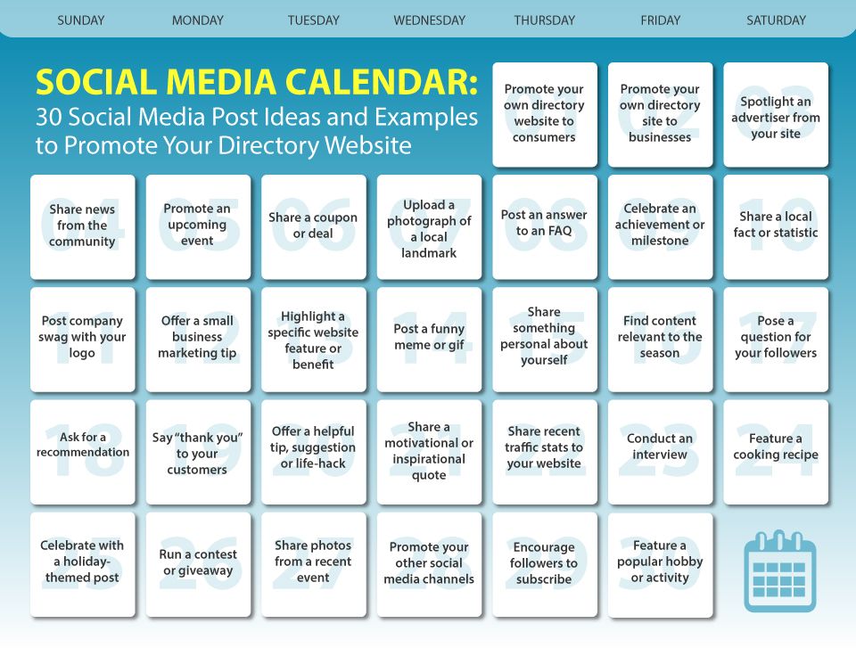 Ideal Directories Social Media Calendar: 30 Social Media Post Ideas and Examples to Promote Your Directory Website
