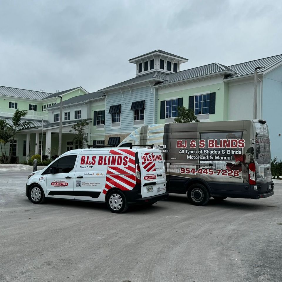 BJ&S Blinds installation team in front of branded van