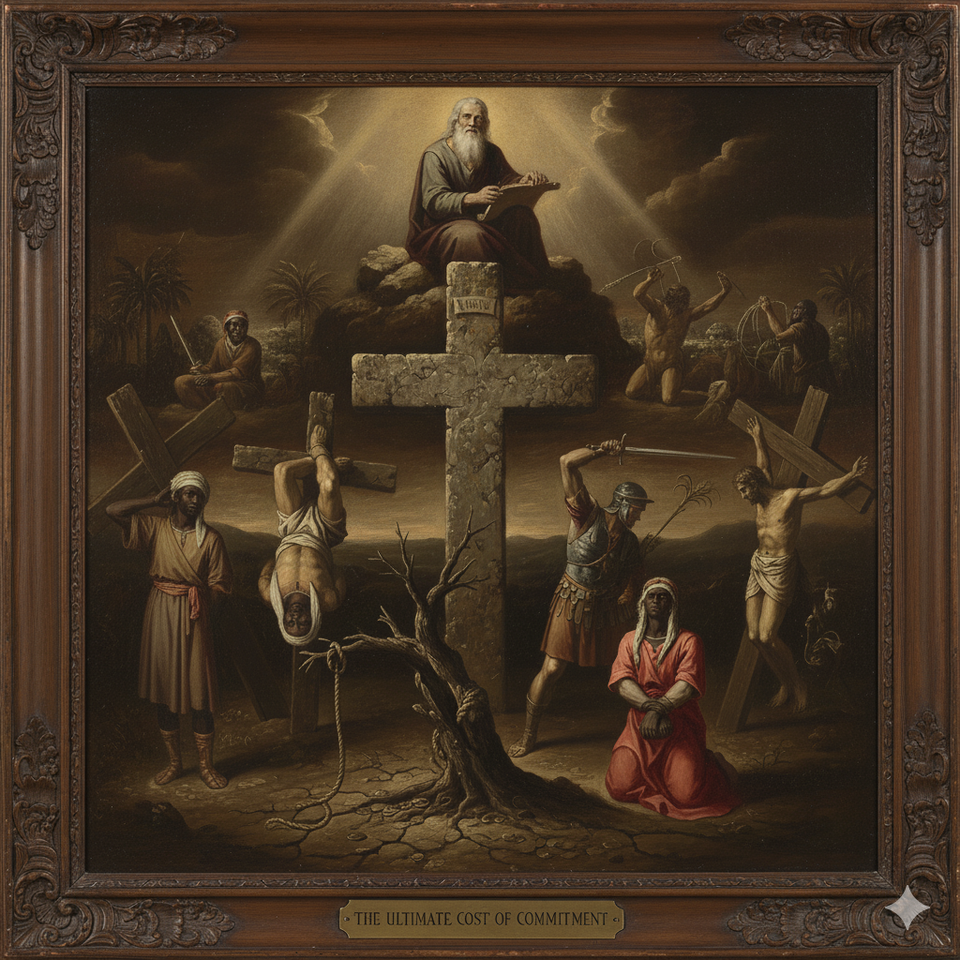 This photo depicts representations of several apostles being put to death.