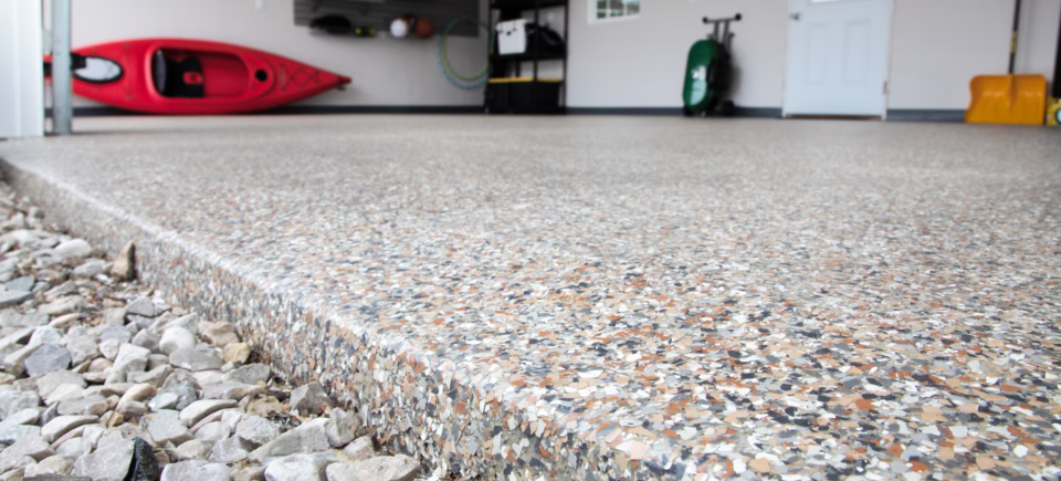 EverStone Flakes flooring installed in a residential garage.
