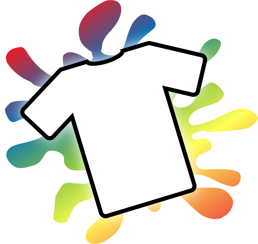 Colorful graphic using white t-shirt with multi-colored splashes of color