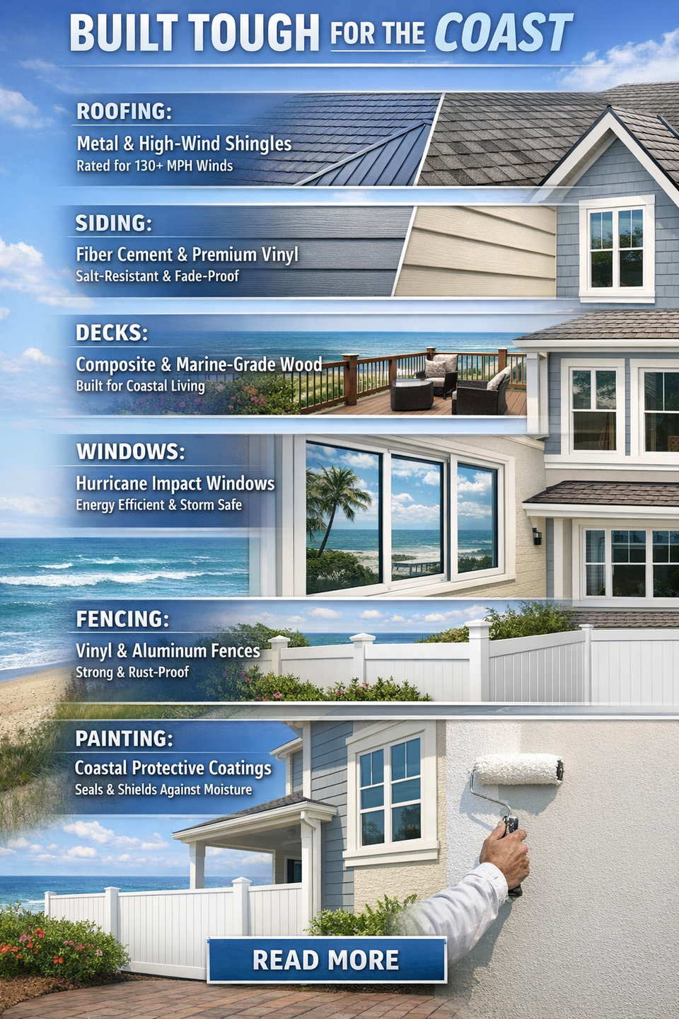 Nova Roofing + Construction LLC comprehensive home services including professional roofing, energy-efficient window installation, custom fencing, and premium exterior house painting for residential properties.