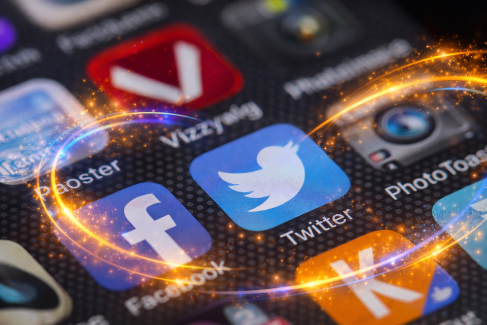 Glowing app icons and digital trails