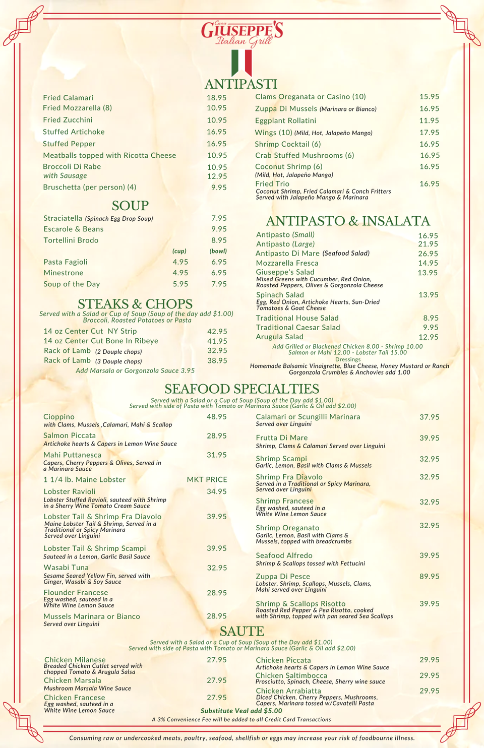 Dinner menu page 1