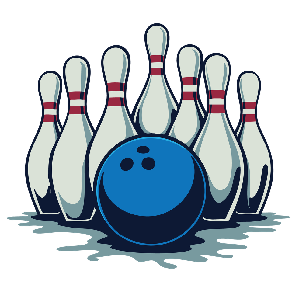 Bowling   pins and blue ball 01