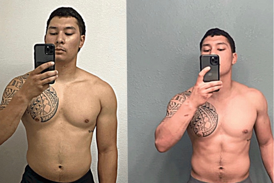 Before & After Image of Gym Truck Chico client already fit but wanted to lose weight, he was successful.