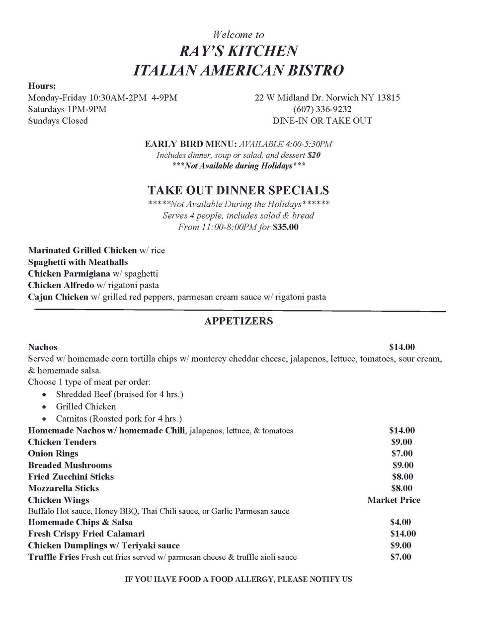 Lunch menu rays  page 1