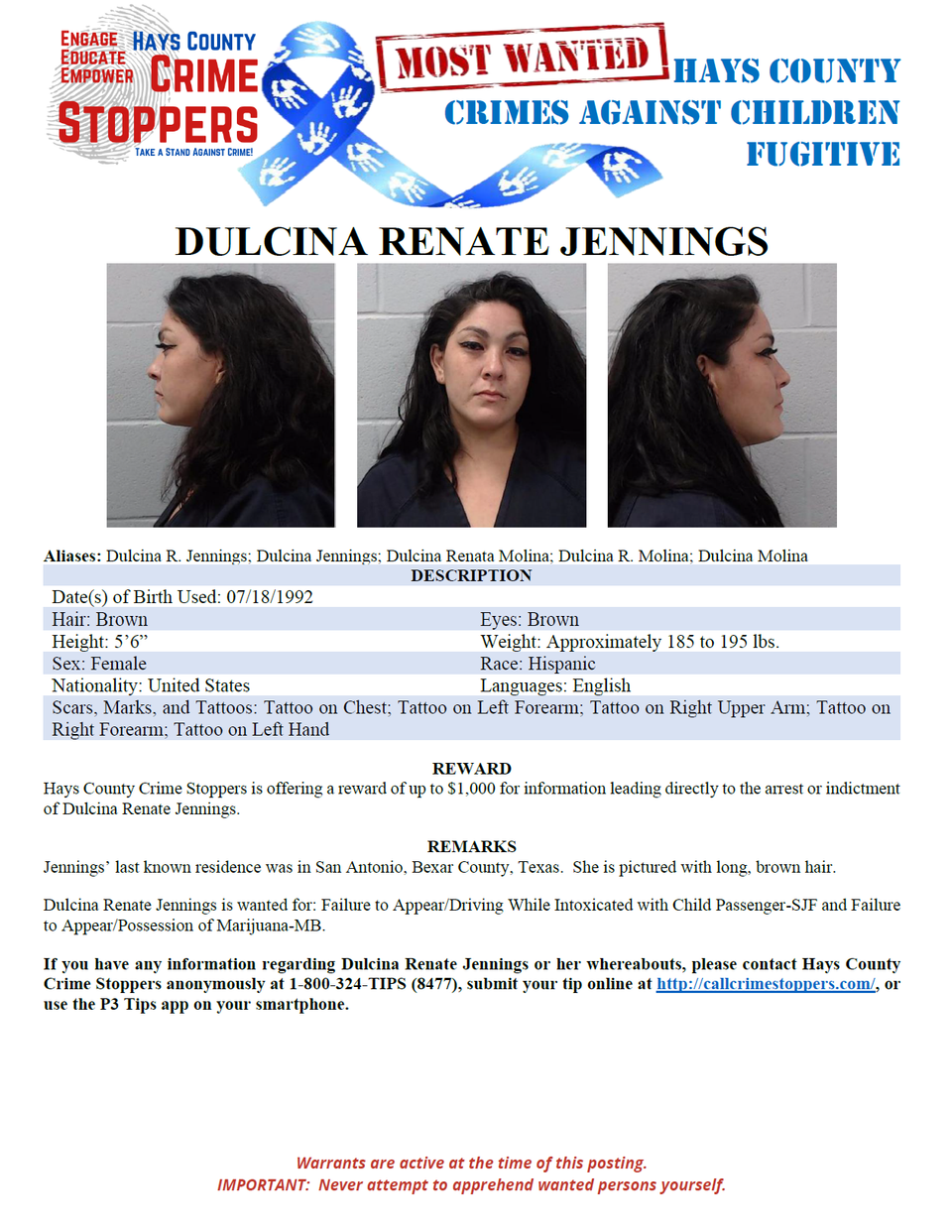 Jennings most wanted poster