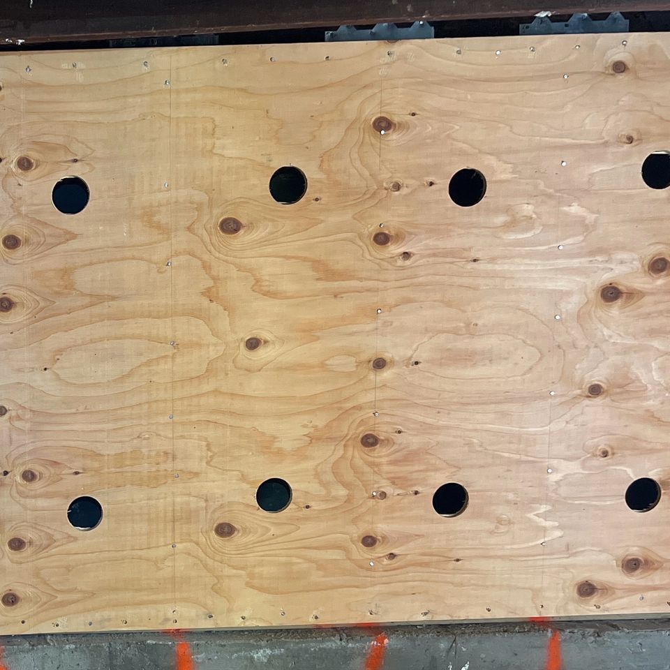 Plywood shear wall panel fasteners