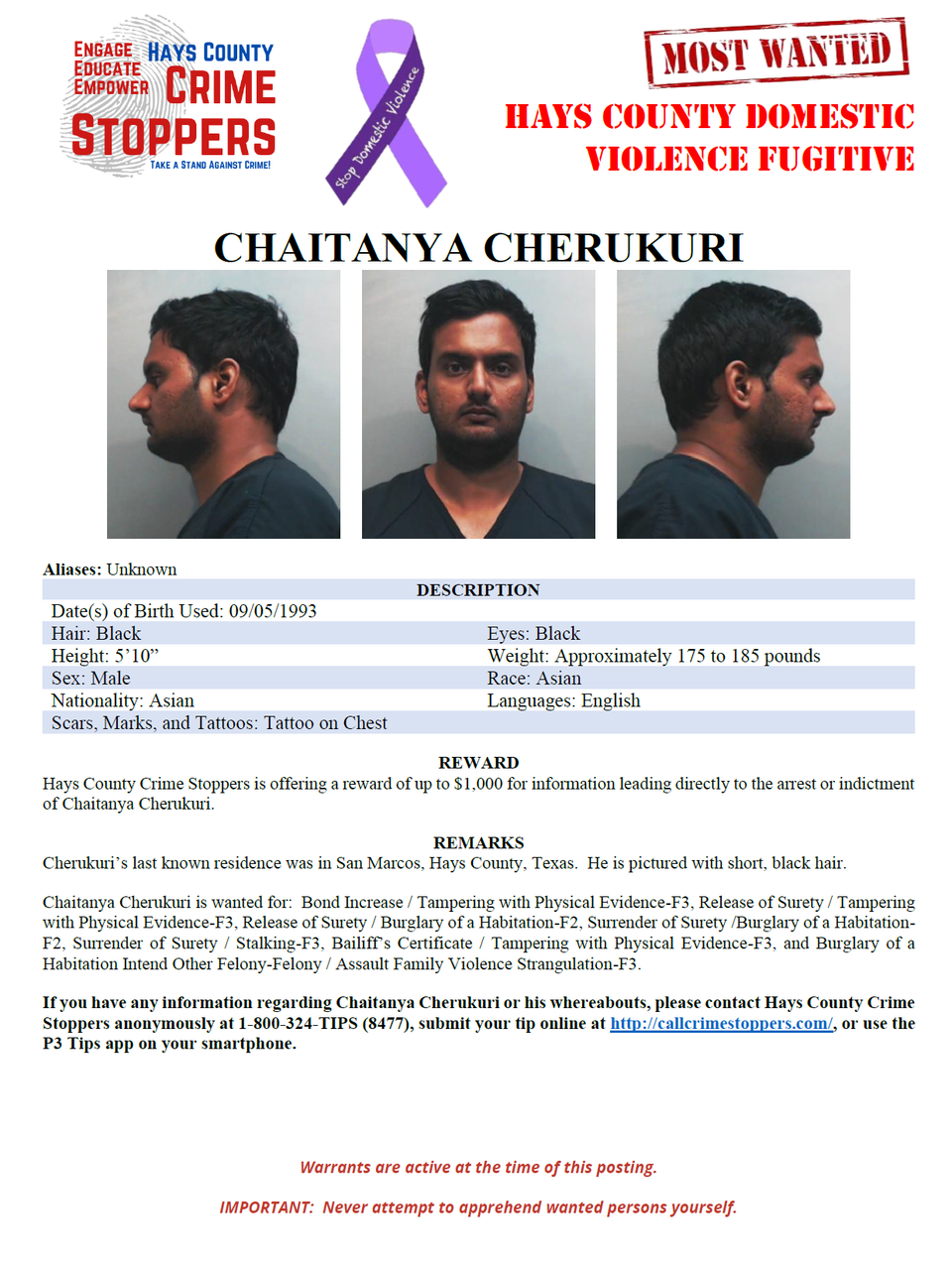Cherukuri most wanted poster
