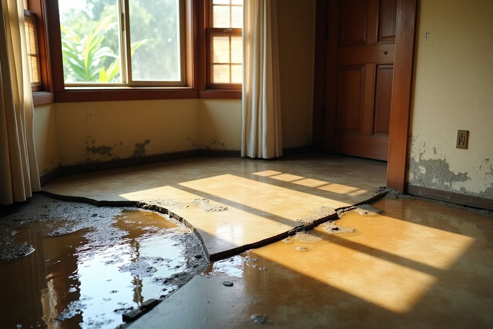 Flux dev a hawaiianstyle home interior with waterdamaged floor 1