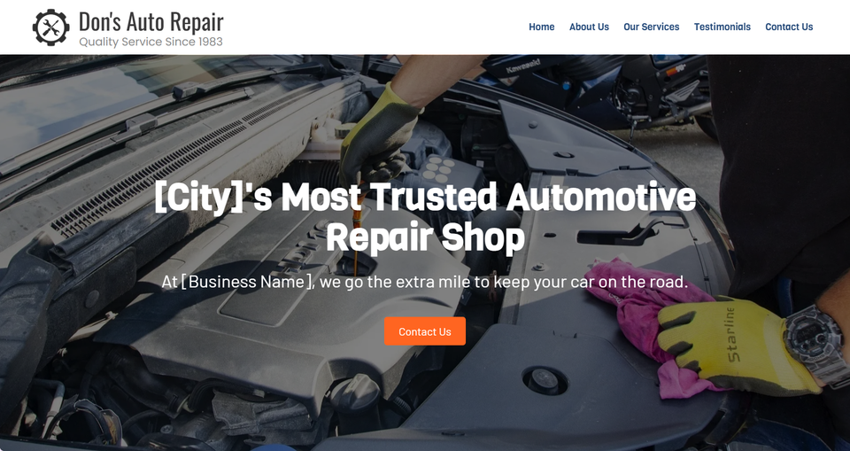 Auto repair shop website example