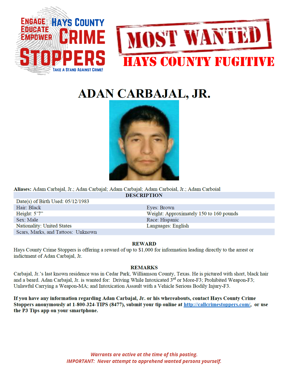 Carbajal most wanted poster