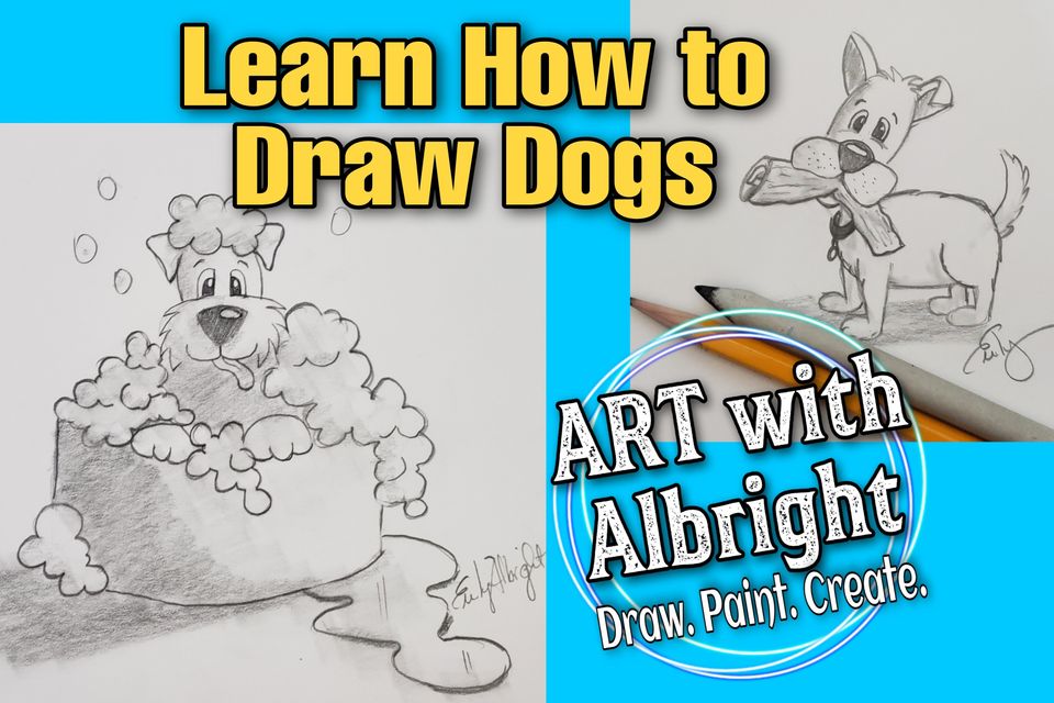 easy things draw dog taking bath and wagging tail art with albright