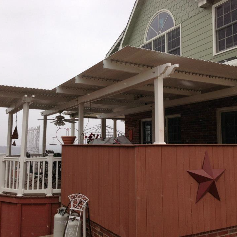 Midland vinyl fence   deck company   tulsa and coweta  oklahoma   vinyl metal wood fence sales and installation   outdoor living  roofing   white vinyl roofing over covered upper deck  covered porch  covered veranda20170611 19126 40sdll