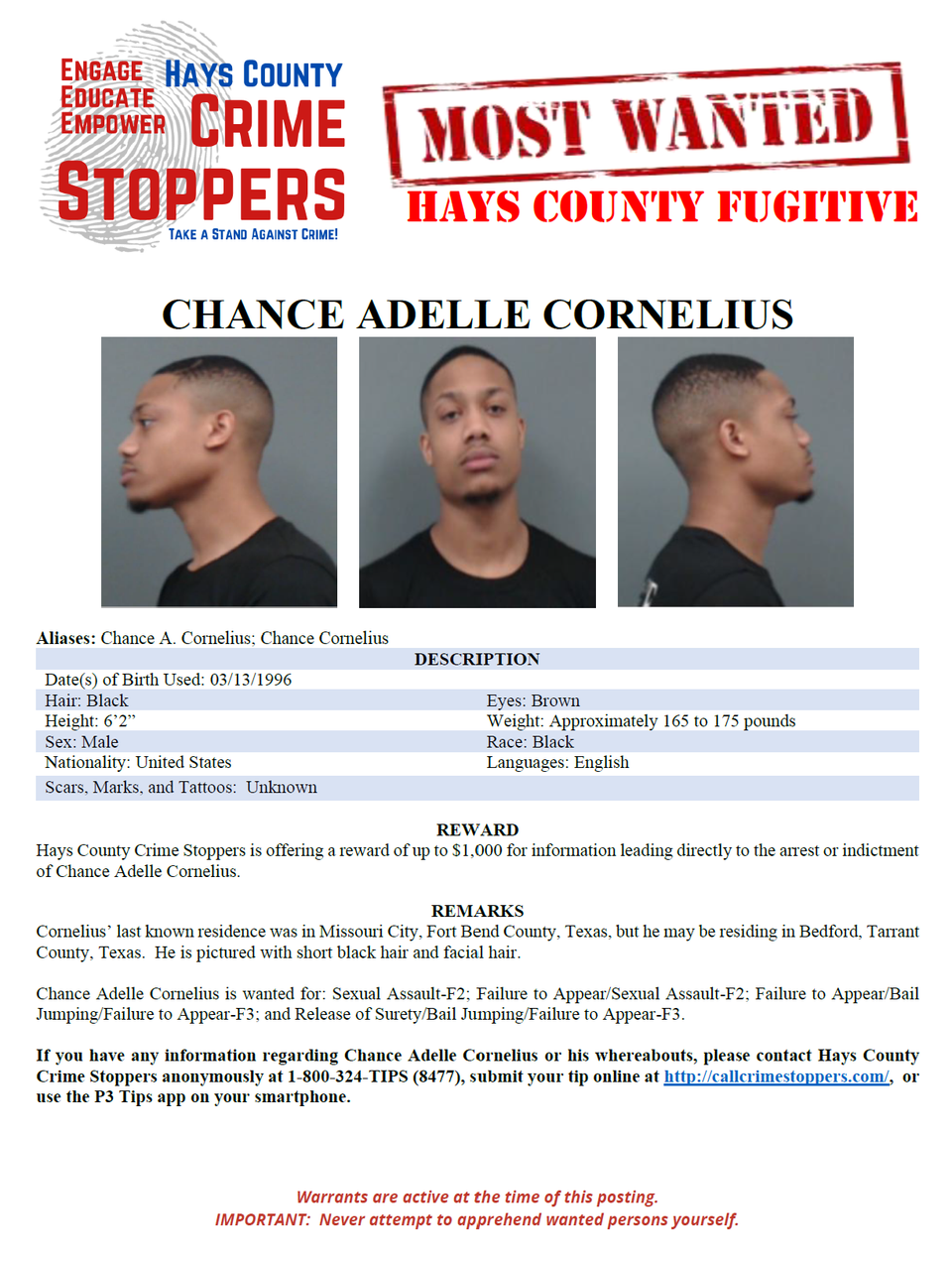 Cornelius most wanted poster