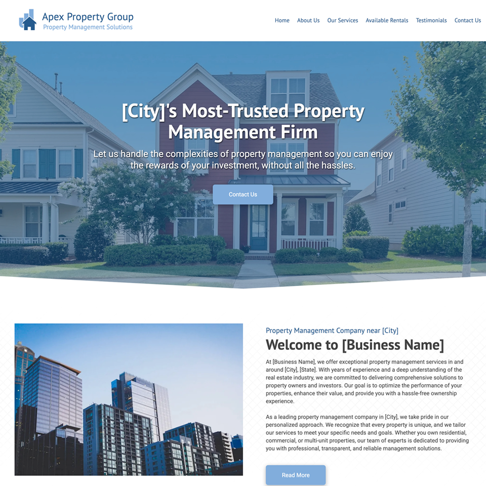 Property management company website design theme
