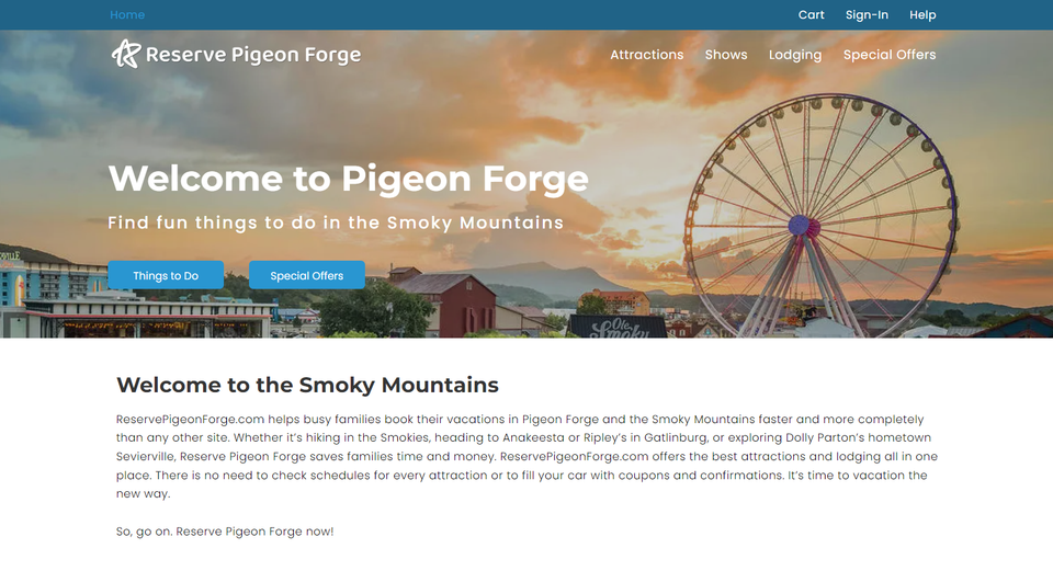 Reserve pigeon forge screenshot