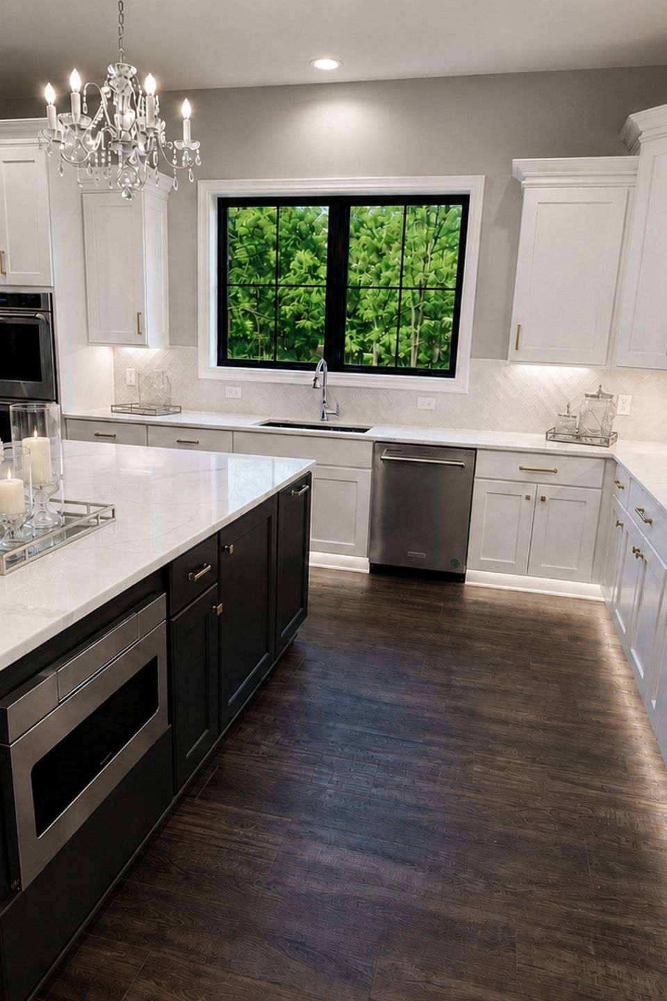 Luxury custom kitchen with oversized island and white cabinetry in Hudson, Ohio