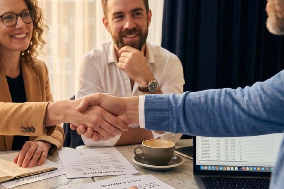 Business owner and bookkeeper working together.