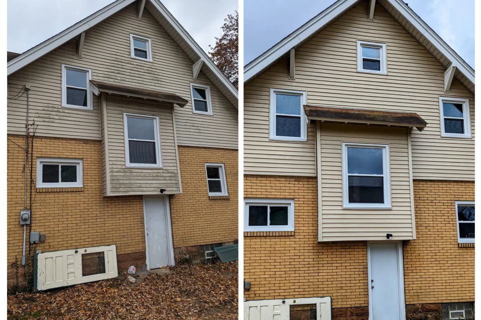 Before and after exterior cleaning projects completed by The Truth Service Company