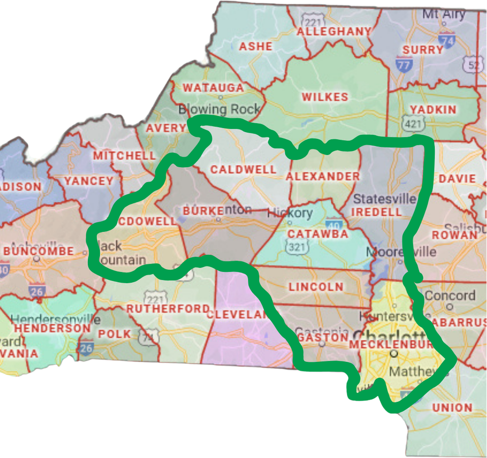 Essential Rentals service area including Hickory, Lenoir, Statesville, and Charlotte