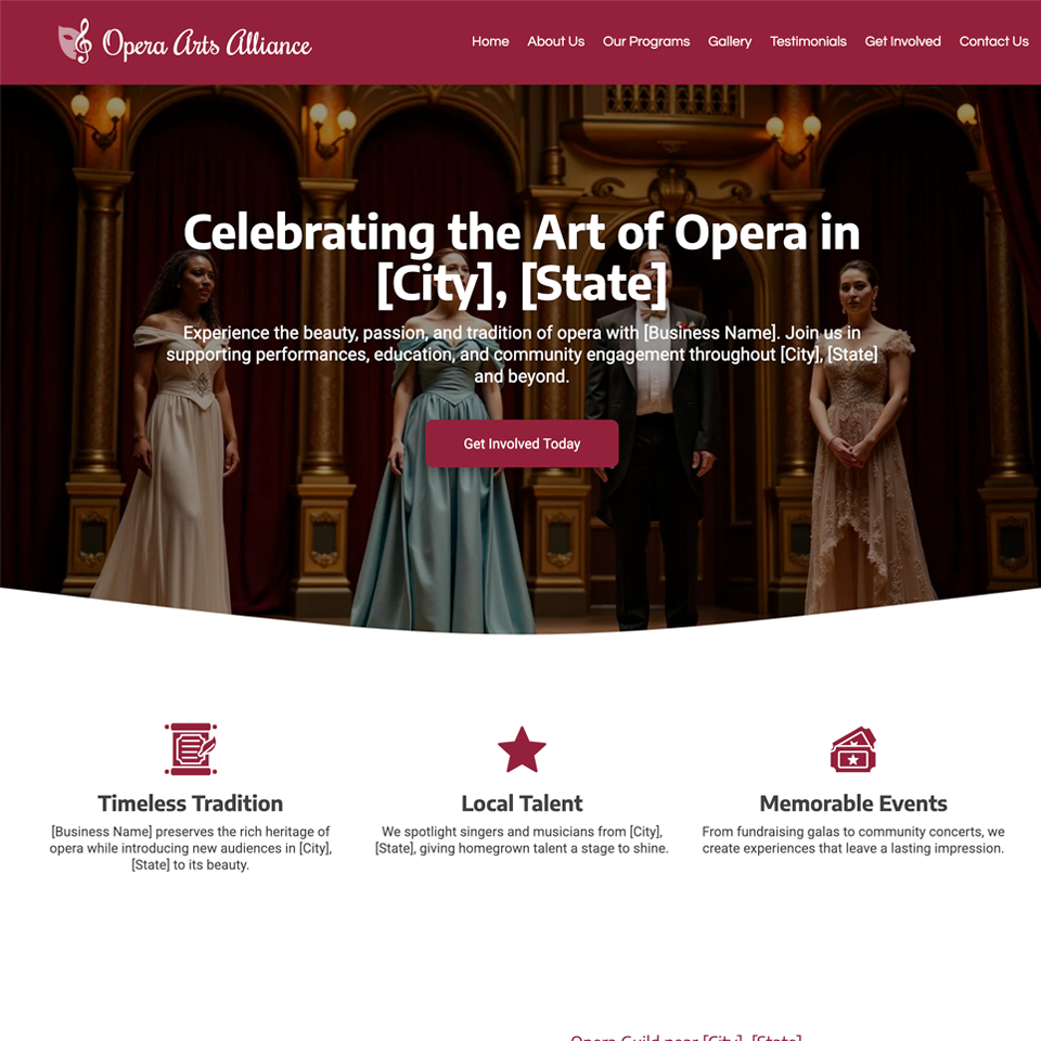 Opera guild website design theme