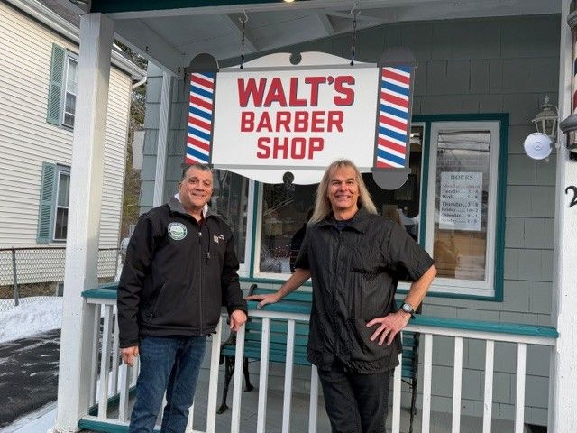 Mayor nicastro visits  ray winch owner of walts barber