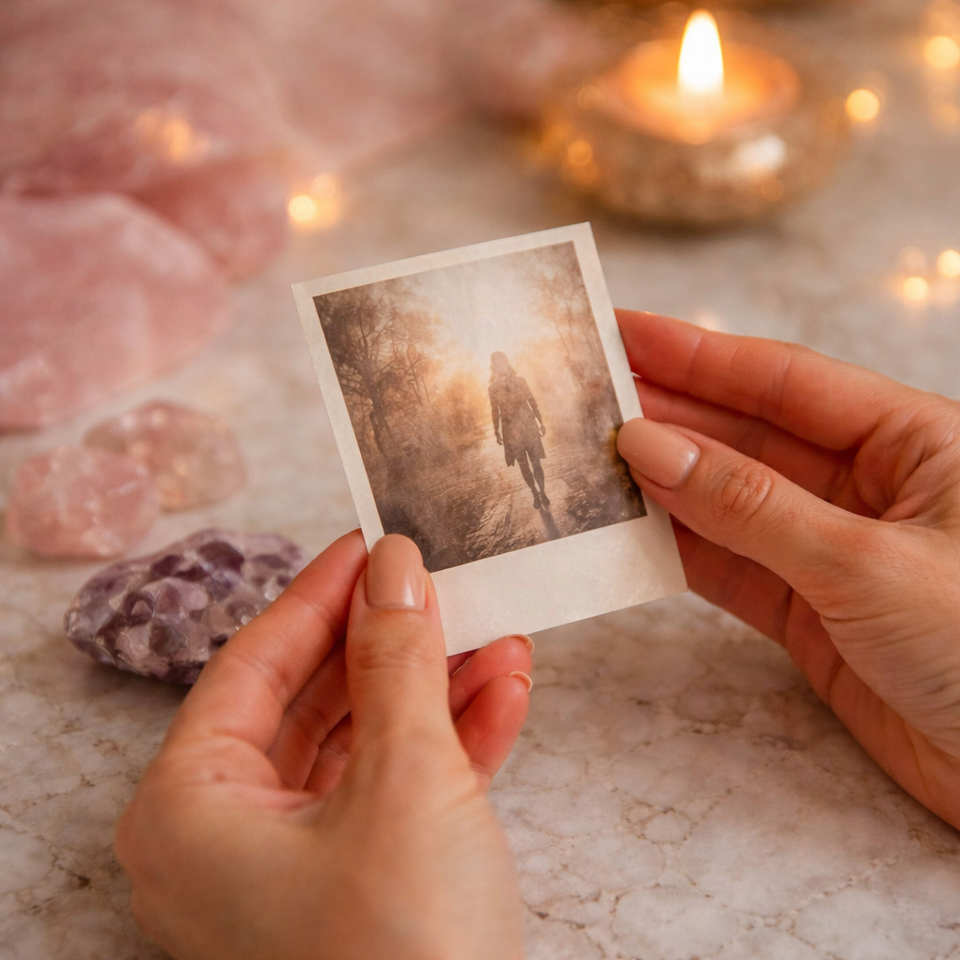 Psychic photo reading connecting energy from a photograph