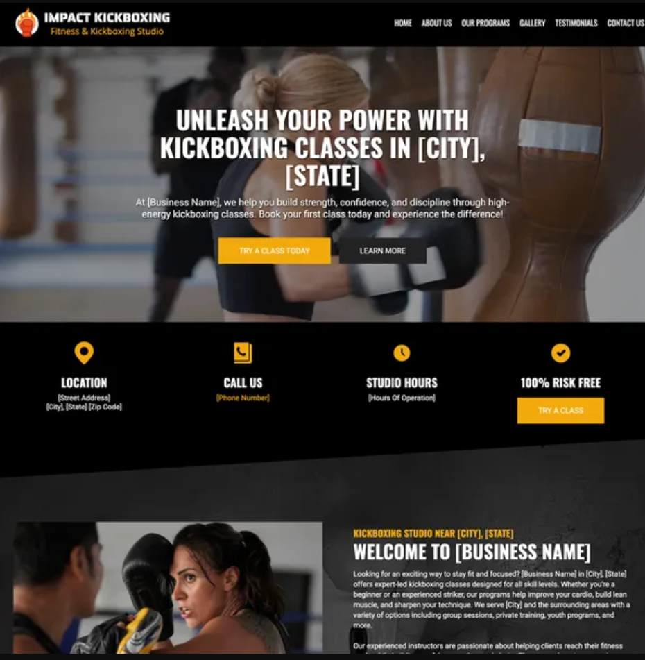 Boxing training fitness company website build