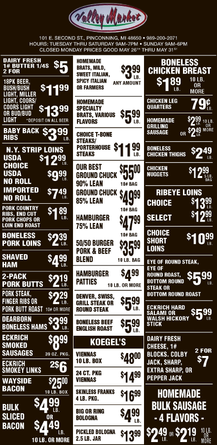 Valley meat  market may 26 