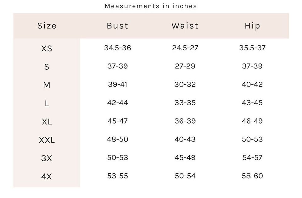 Standard sizing chart