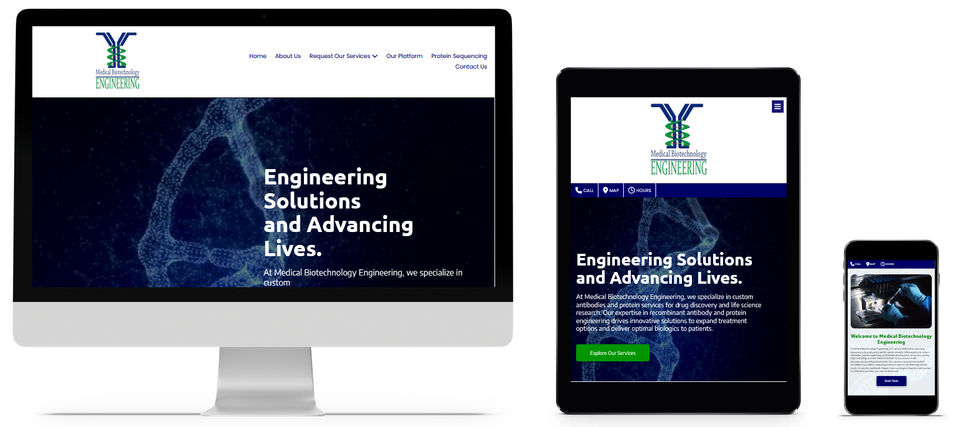 Medical Biotechnology Engineering company website at FITCI in Frederick Maryland displayed on desktop, tablet, and mobile with responsive design and life sciences focus.