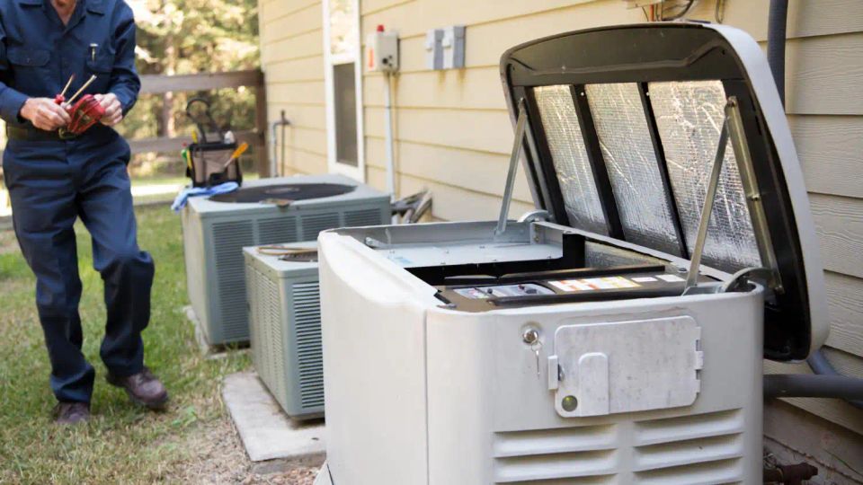 Technician services outside generator 