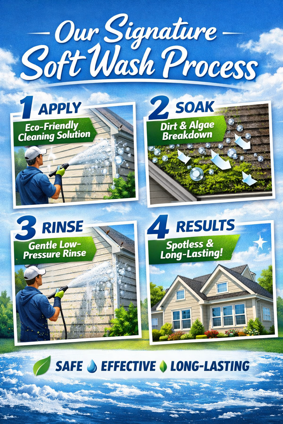 Professional residential soft wash house cleaning being performed on a Louisville home