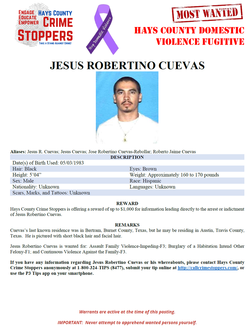 Cuevas most wanted poster